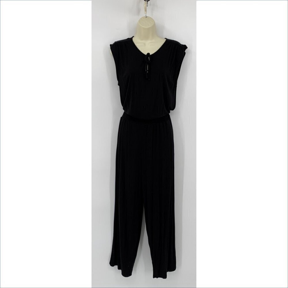 Michael Stars jumpsuit knit stretch black tie keyhole lounge comfort pocket S